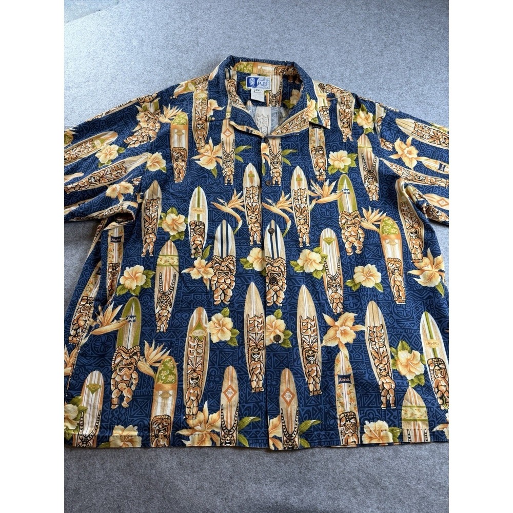 Styled by RJC Hawaiian Shirt Mens 4X Multi Good Tiki Gods Hibiscus Vintage